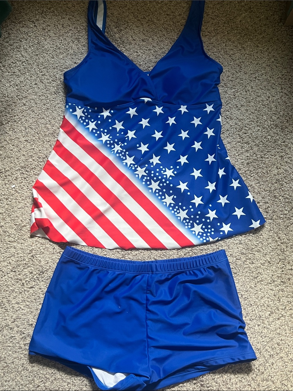 Patriotic Blue Stars & Stripes Tankini with Blue Swim Shorts